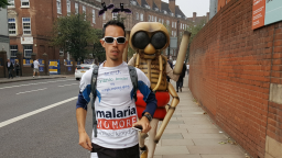 Orlando Brooke and Mozzy Man running laps of the Oval Cricket Ground